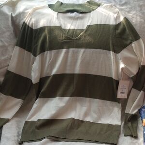Society Olive and White Striped Sweater